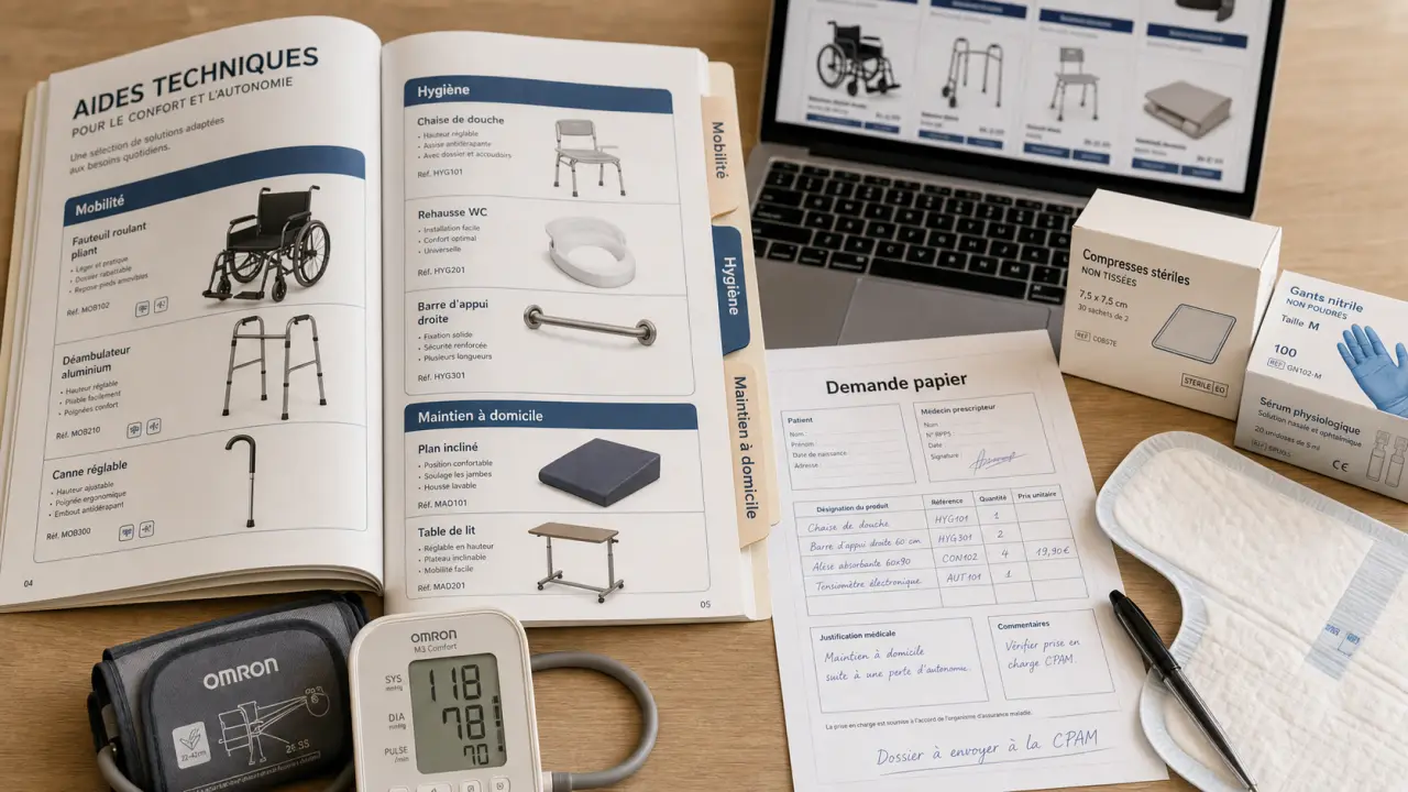 Catalogue matériel médical sur table : mobilité, hygiène, maintien à domicile