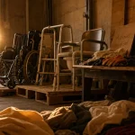 Matériel médical d'occasion à donner : point de collecte avec fauteuil roulant, déambulateur et étiquettes