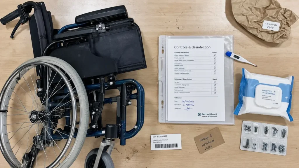 Matériel médical occasion : fauteuil roulant reconditionné, contrôle et désinfection, sécurité et garantie