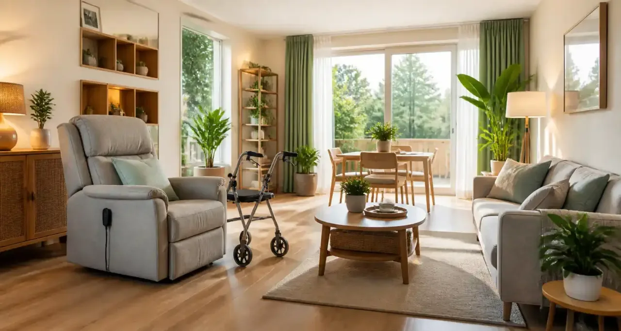 Salon aménagé pour le maintien à domicile d'une personne âgée