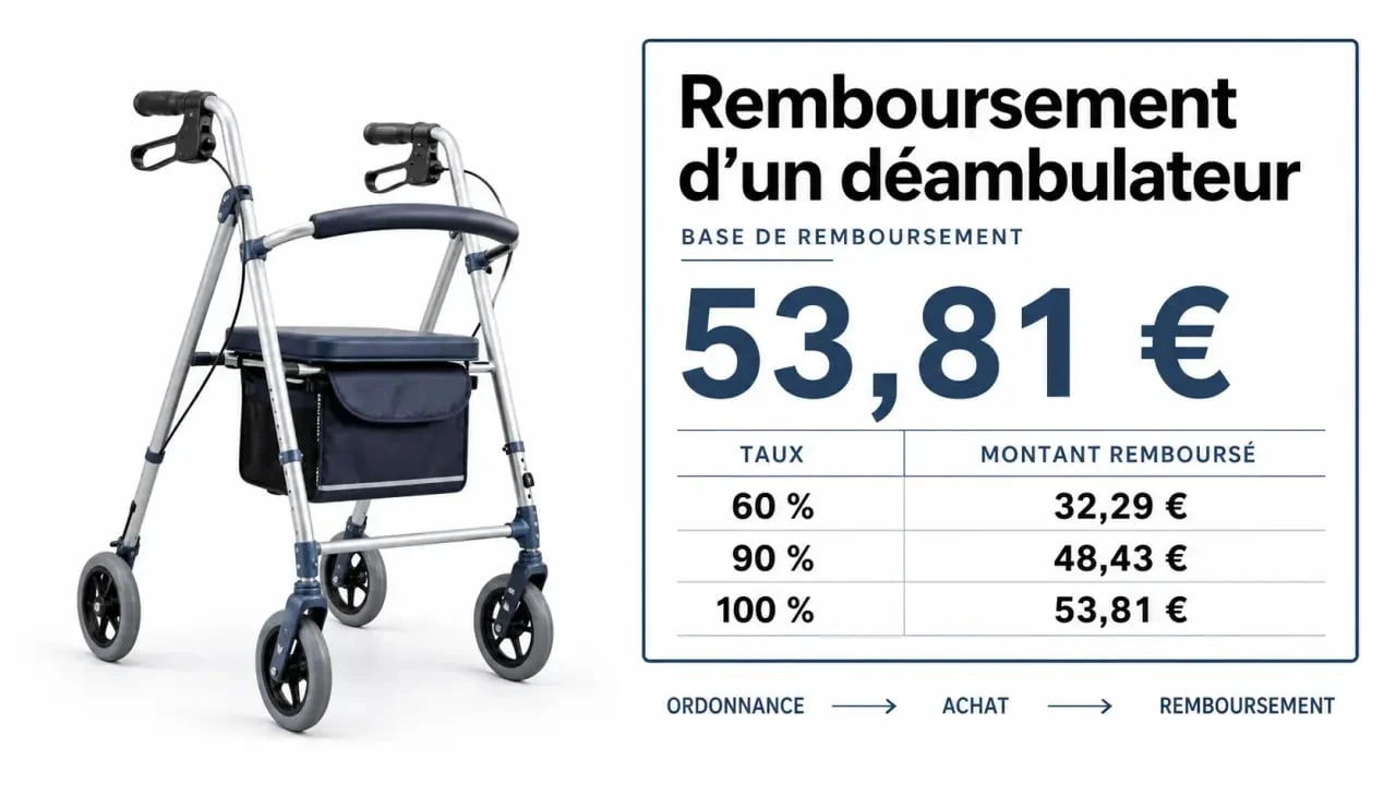 Prise en charge déambulateur : base de remboursement, taux et étapes de remboursement