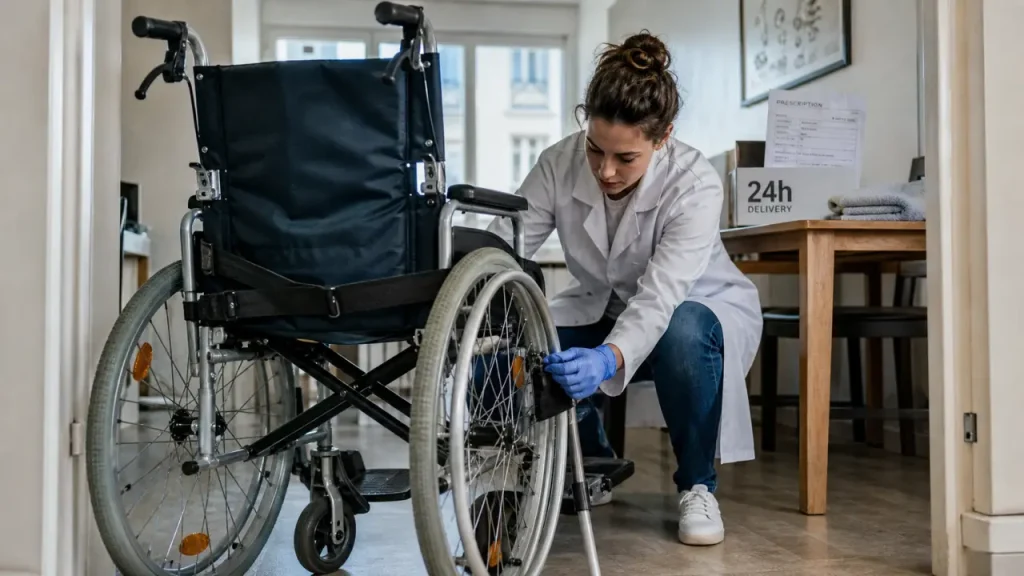 Location fauteuil roulant : vérification réglages et livraison 24h