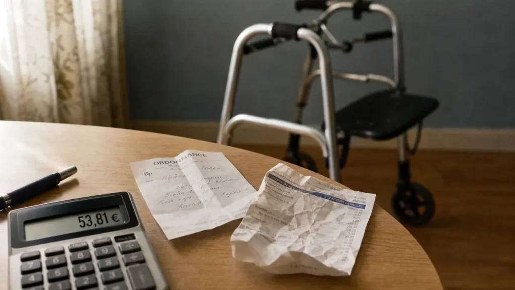 Prise en charge déambulateur 53,81 € : ordonnance, facture et mutuelle