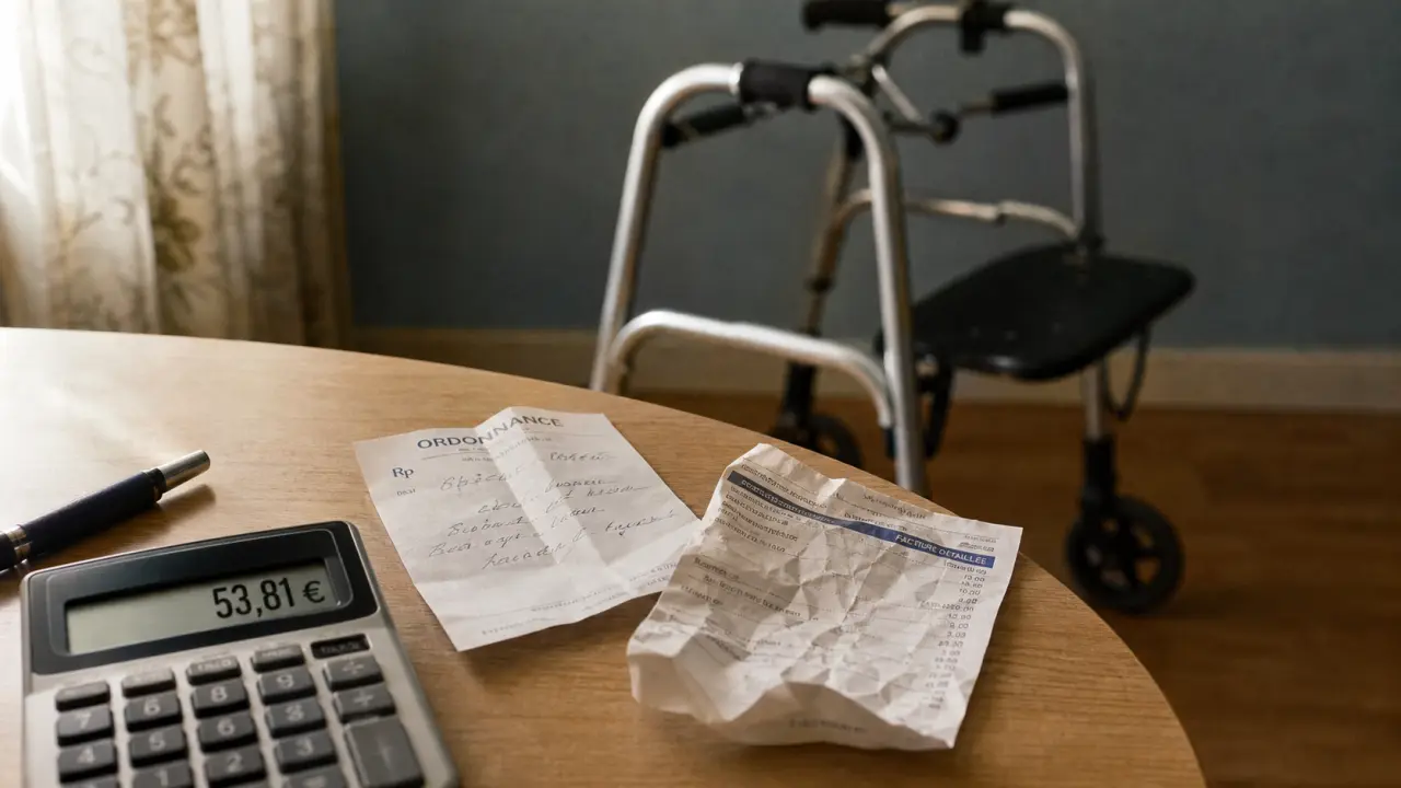 Prise en charge déambulateur 53,81 € : ordonnance, facture et mutuelle