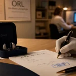 Un médecin prescrit un appareil auditif : audiogramme et ordonnance avant ORL
