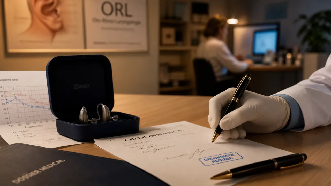 Un médecin prescrit un appareil auditif : audiogramme et ordonnance avant ORL