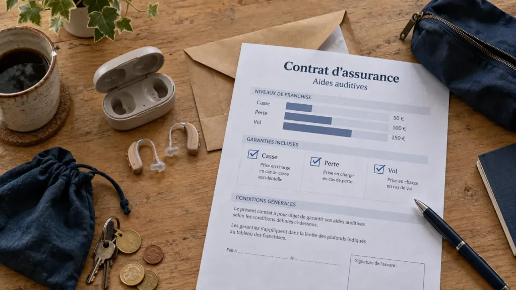 Assurance appareil auditif : aides auditives, contrat et boîtier pour couvrir casse, perte et vol