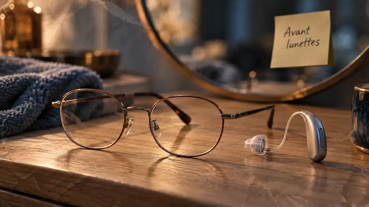 Lunettes à côté d’un appareil auditif RIC : comment mettre des appareils auditifs avec des lunettes pour réduire pression et larsen
