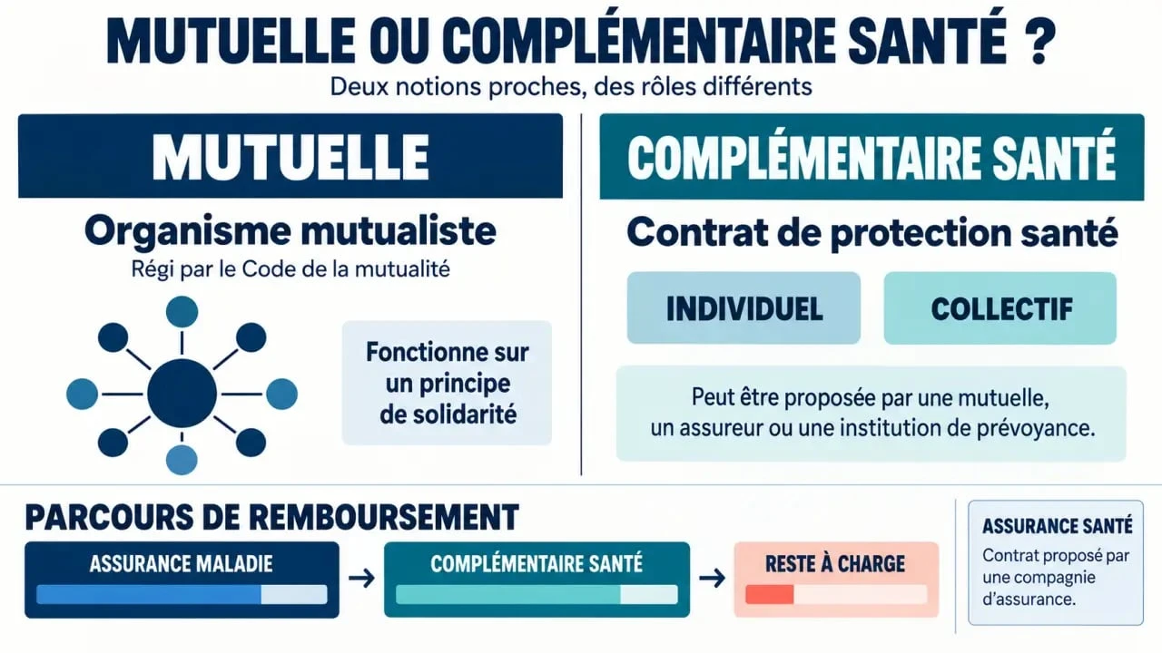 Infographie sur la différence entre mutuelle et complémentaire santé