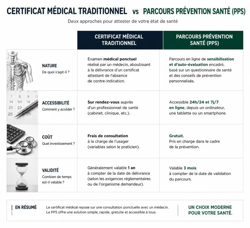 Comparatif entre certificat médical et parcours prévention santé