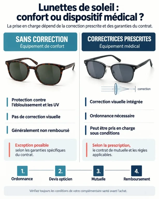 Infographie sur le remboursement des lunettes de soleil par une mutuelle