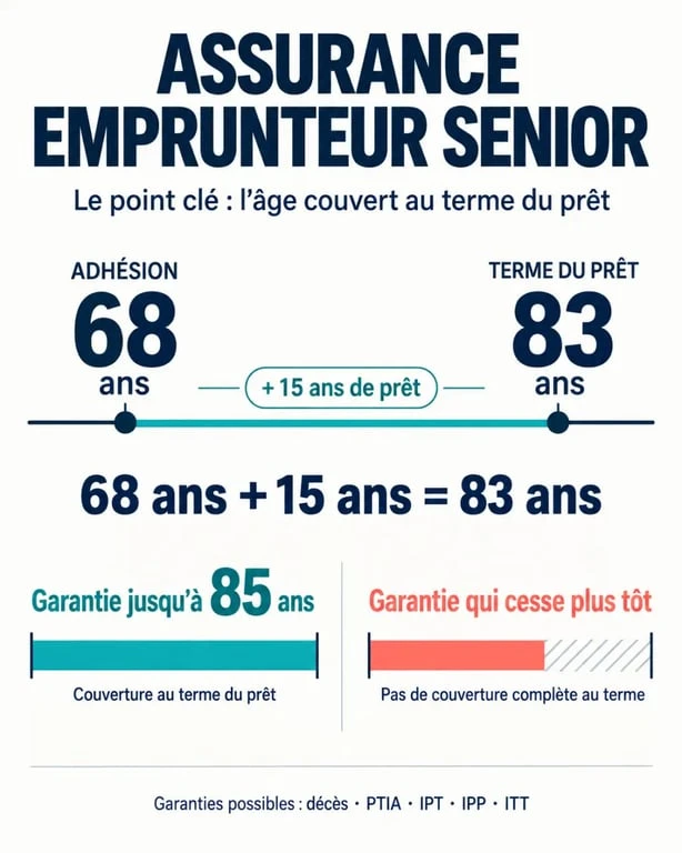 Infographie sur l’assurance emprunteur pour senior et l’âge de fin des garanties