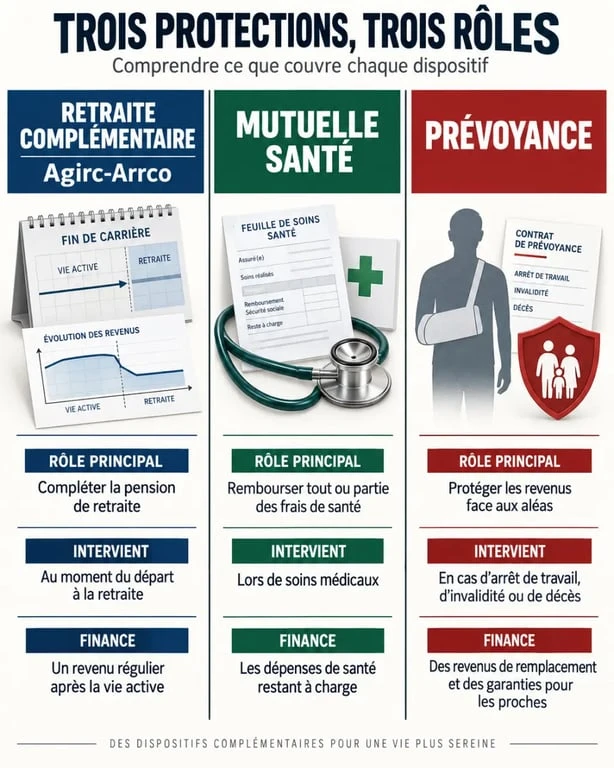 Infographie comparative Agirc-Arrco et mutuelle santé avec la prévoyance