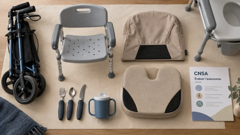 Aide à l'autonomie matériel médical : rollator, douche, toilette, couverts ergonomiques