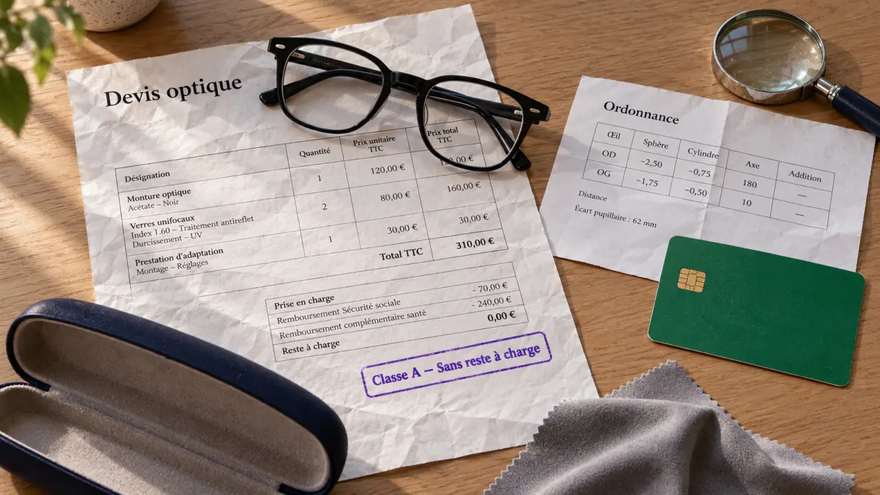 CMU lunettes remboursement, Classe A sans reste à charge